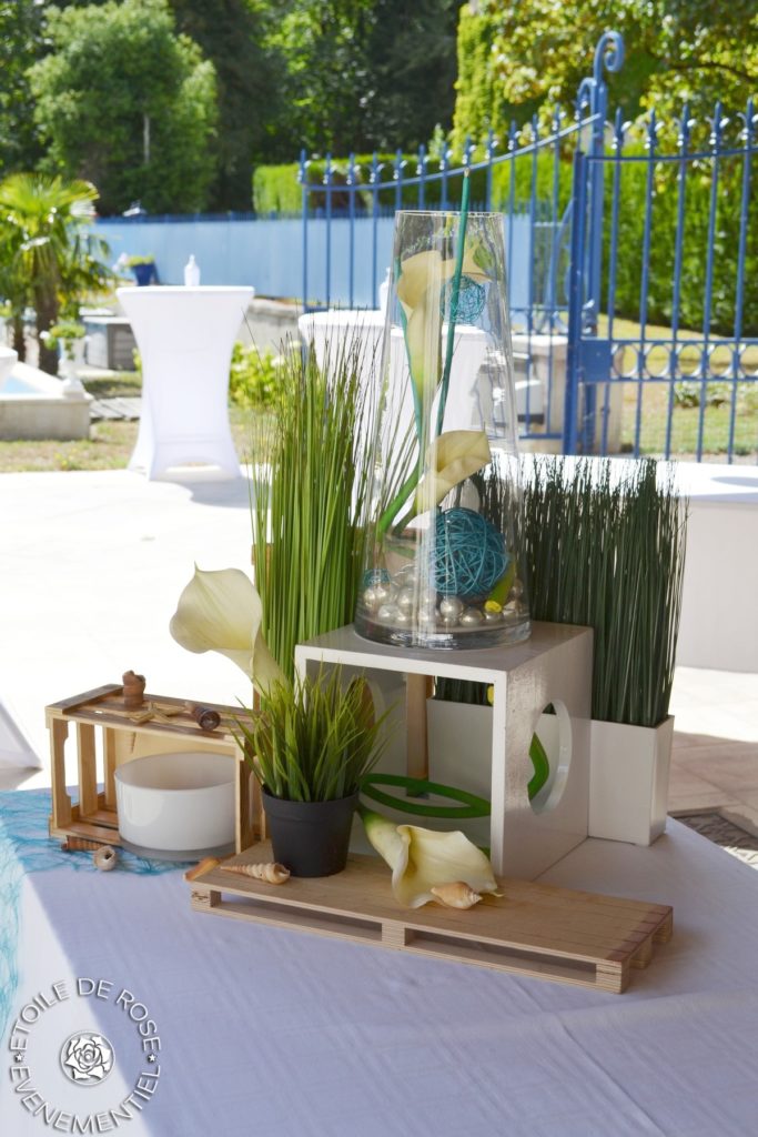 Décoration de vin d'honneur en bleu et blanc